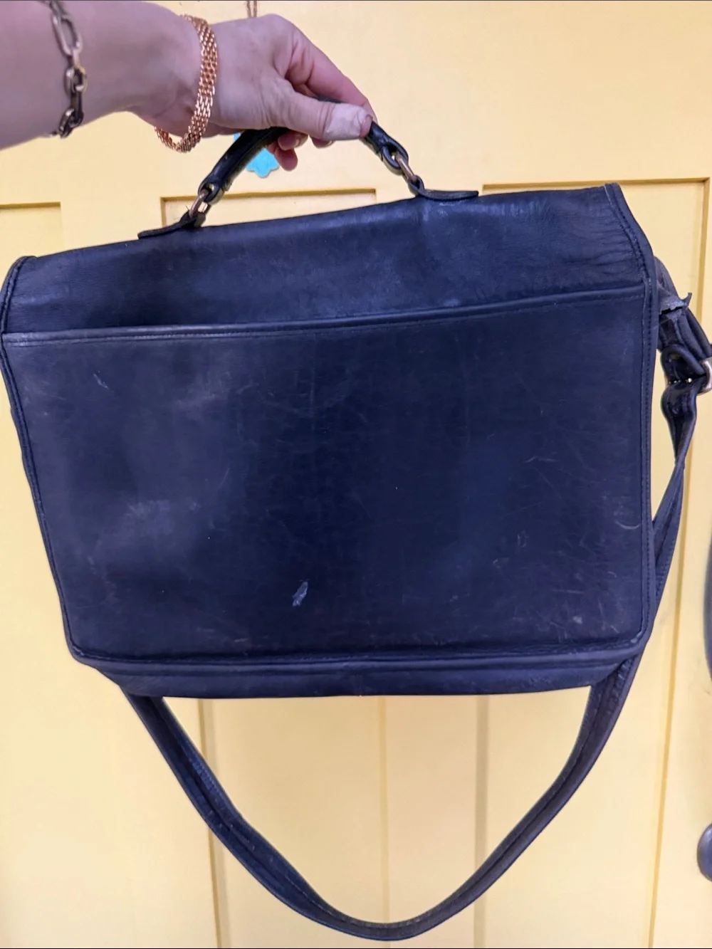Coach Black Leather Briefcase Messenger with Top Handle